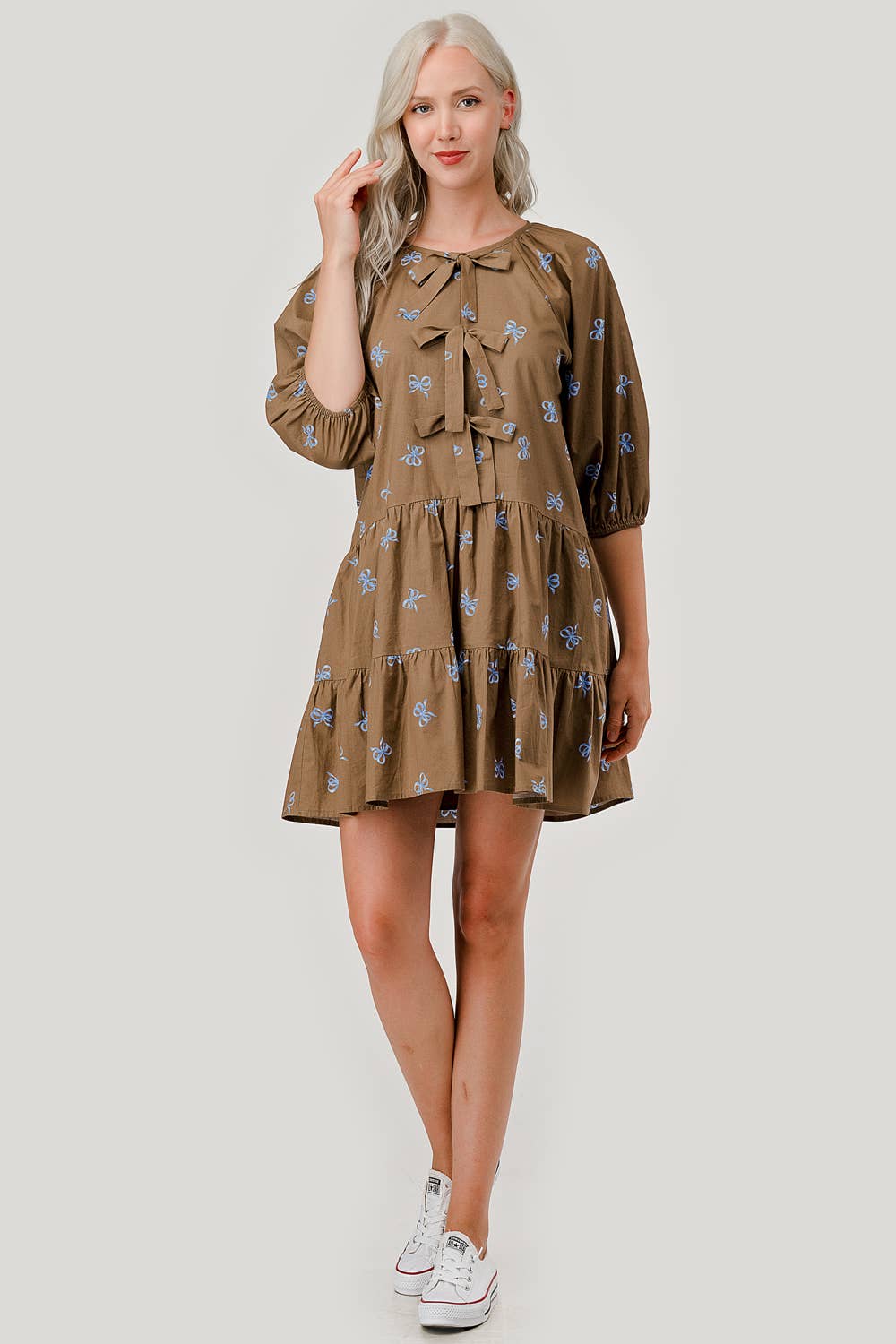 Bow Detailed Tiered Mini Dress