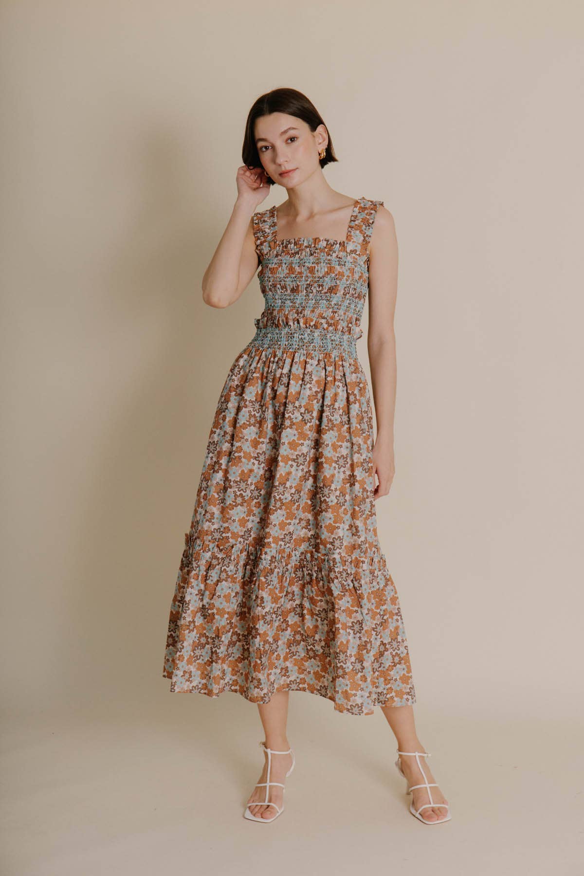 Mocha smocked midi dress - FINAL SALE