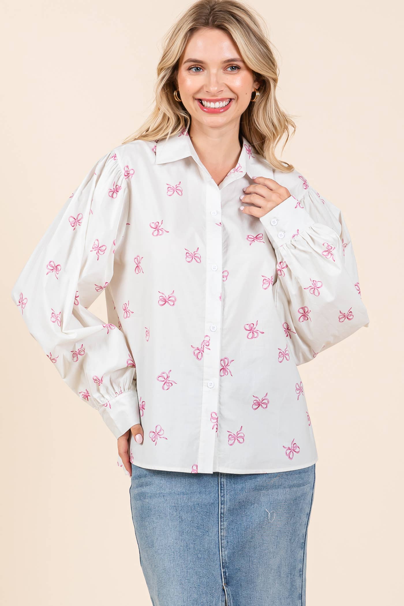 Ribbon Bow Print Blouse