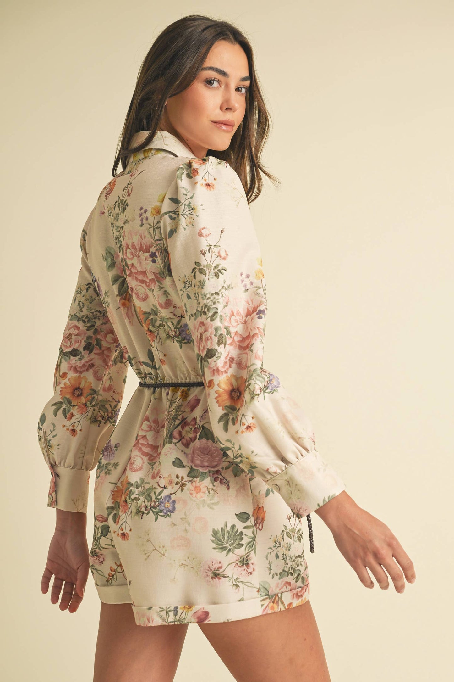 Faux leather belted Floral Playsuit.