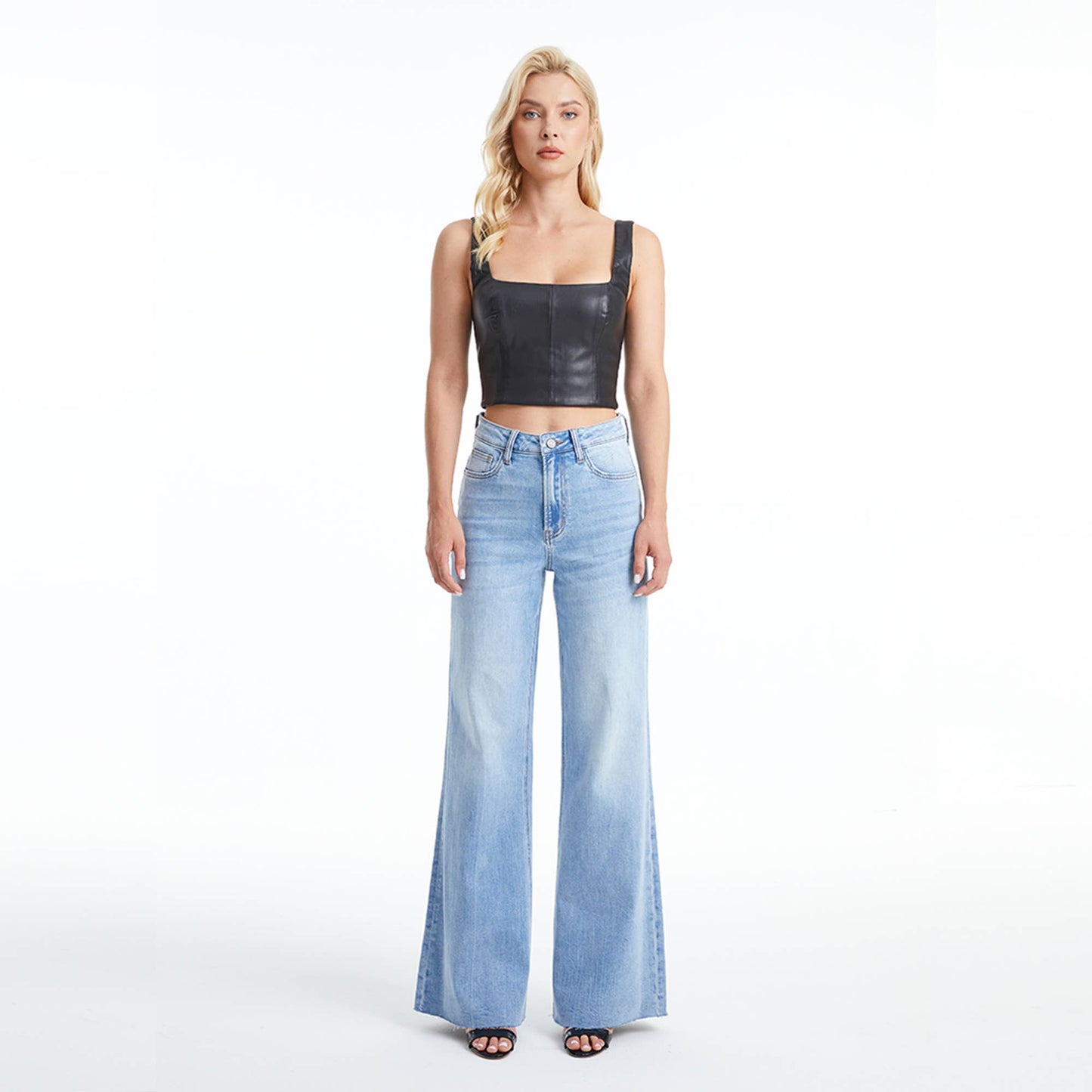 SUPER HIGH RISE WIDE LEG JEANS WITH RAW HEM