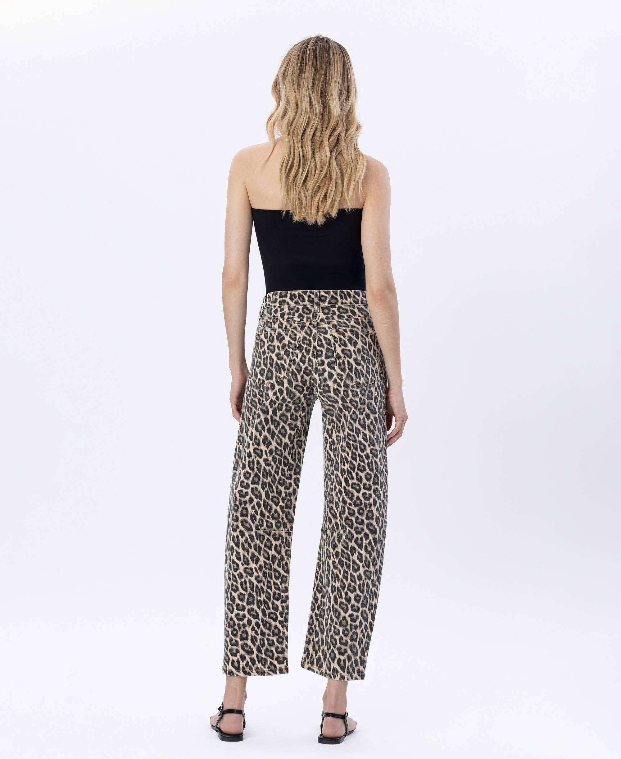 ANTONELLA HIGH RISE LEOPARD PRINT BARREL JEANS