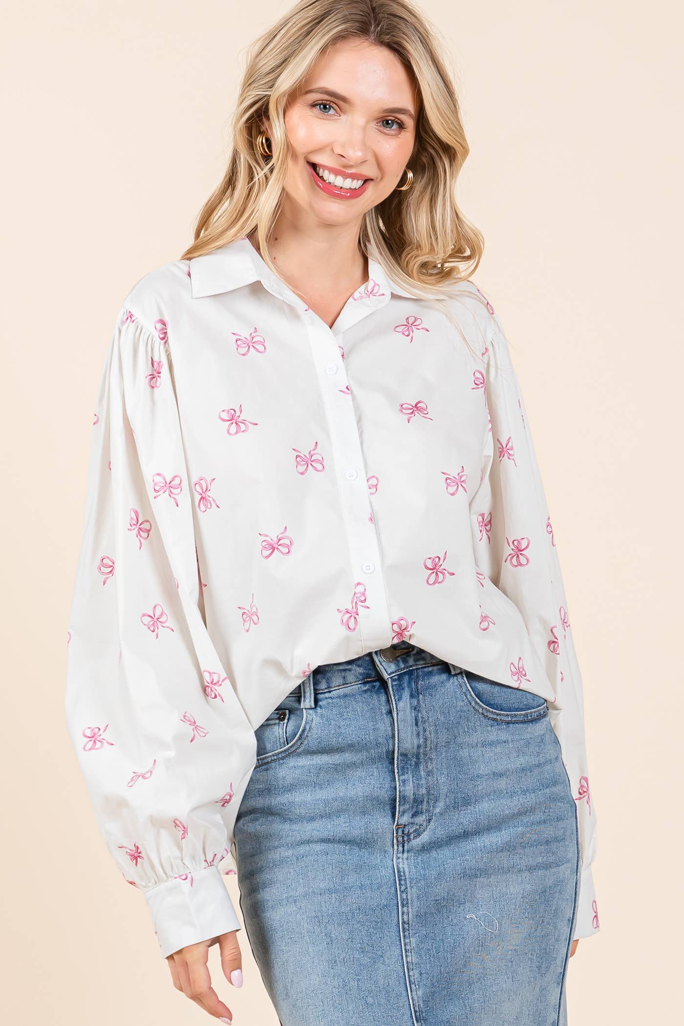 Ribbon Bow Print Blouse