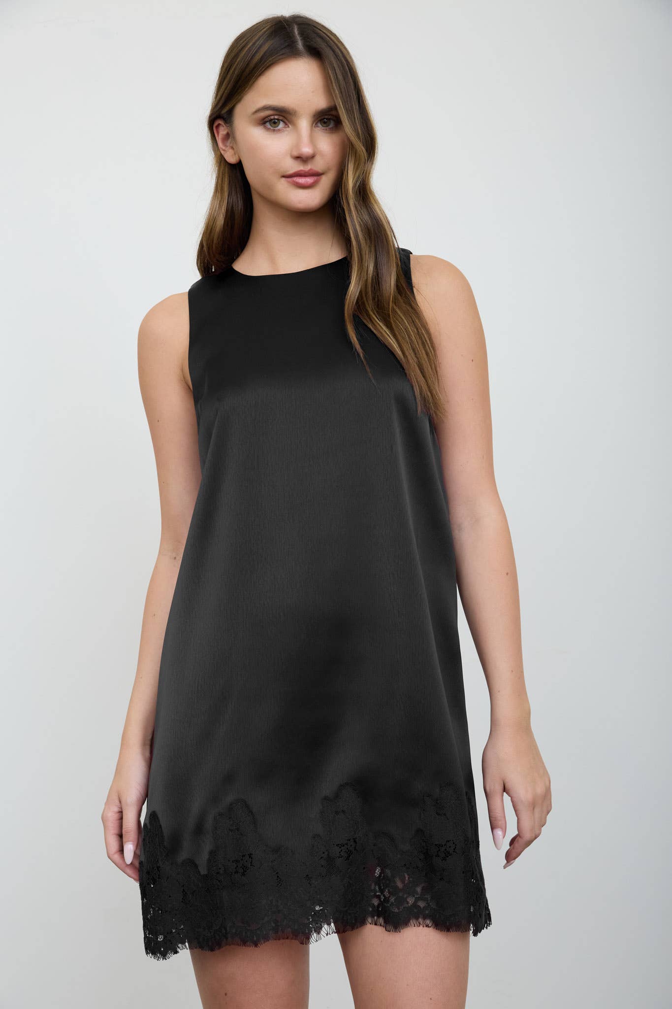 SATIN LACE HEM SLEEVELESS MINI DRESS (PRE-ORDER)