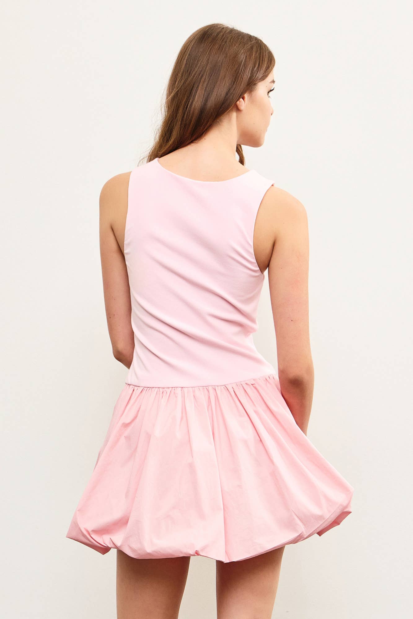 CREW NECK BALLOON HEM SLEEVELESS DRESS