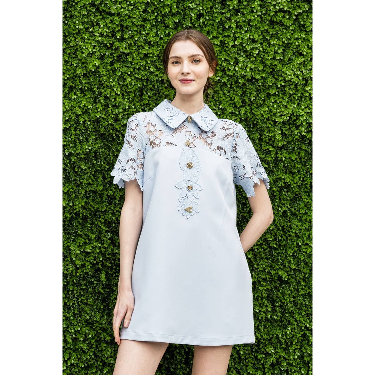 Short Sleeve Floral Lace Panelling Mini Dress - FINAL SALE