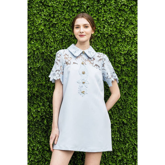 Short Sleeve Floral Lace Panelling Mini Dress - FINAL SALE