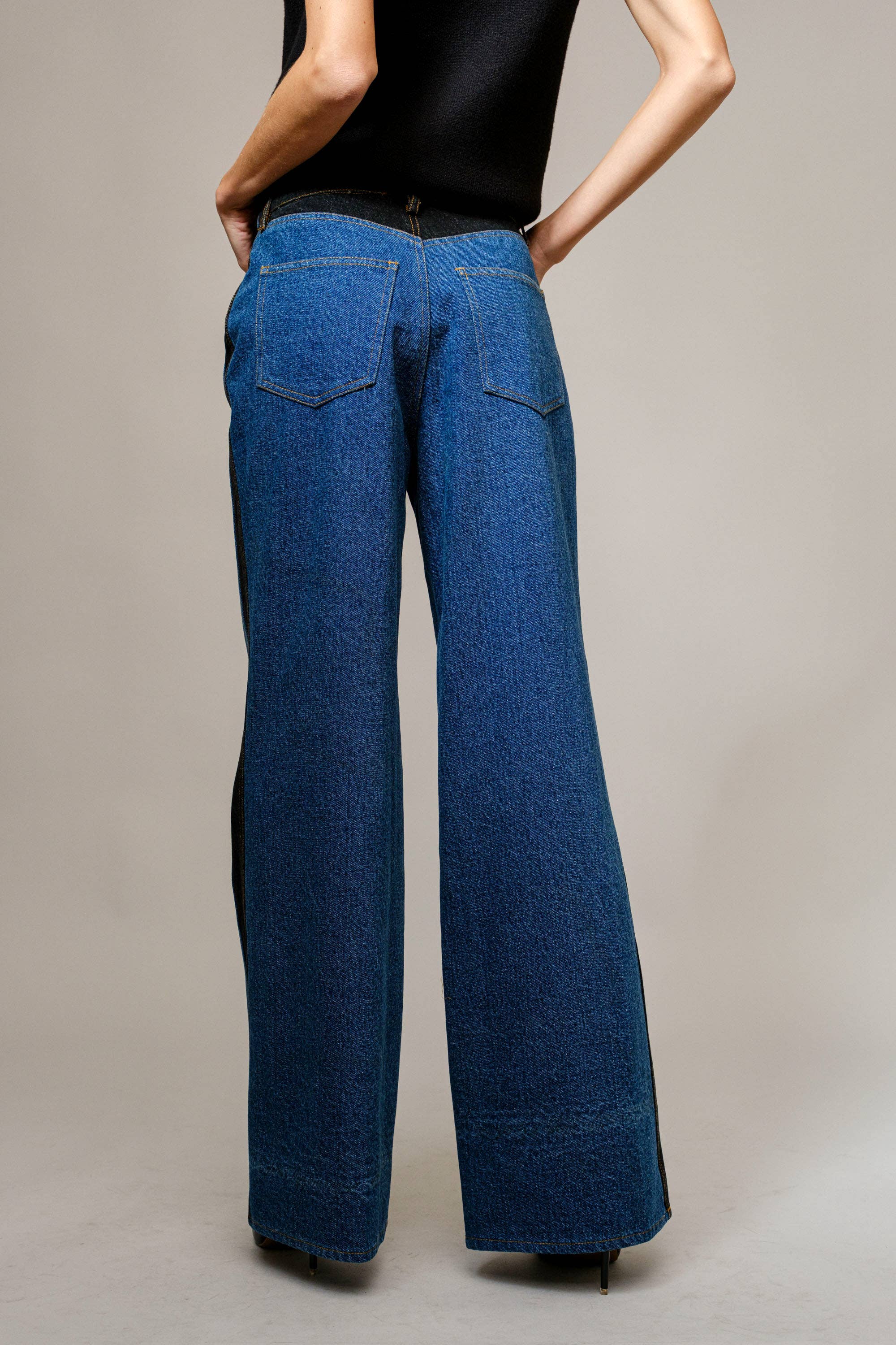 Casey Western Two Tone Panel Wide Denim Jeans
