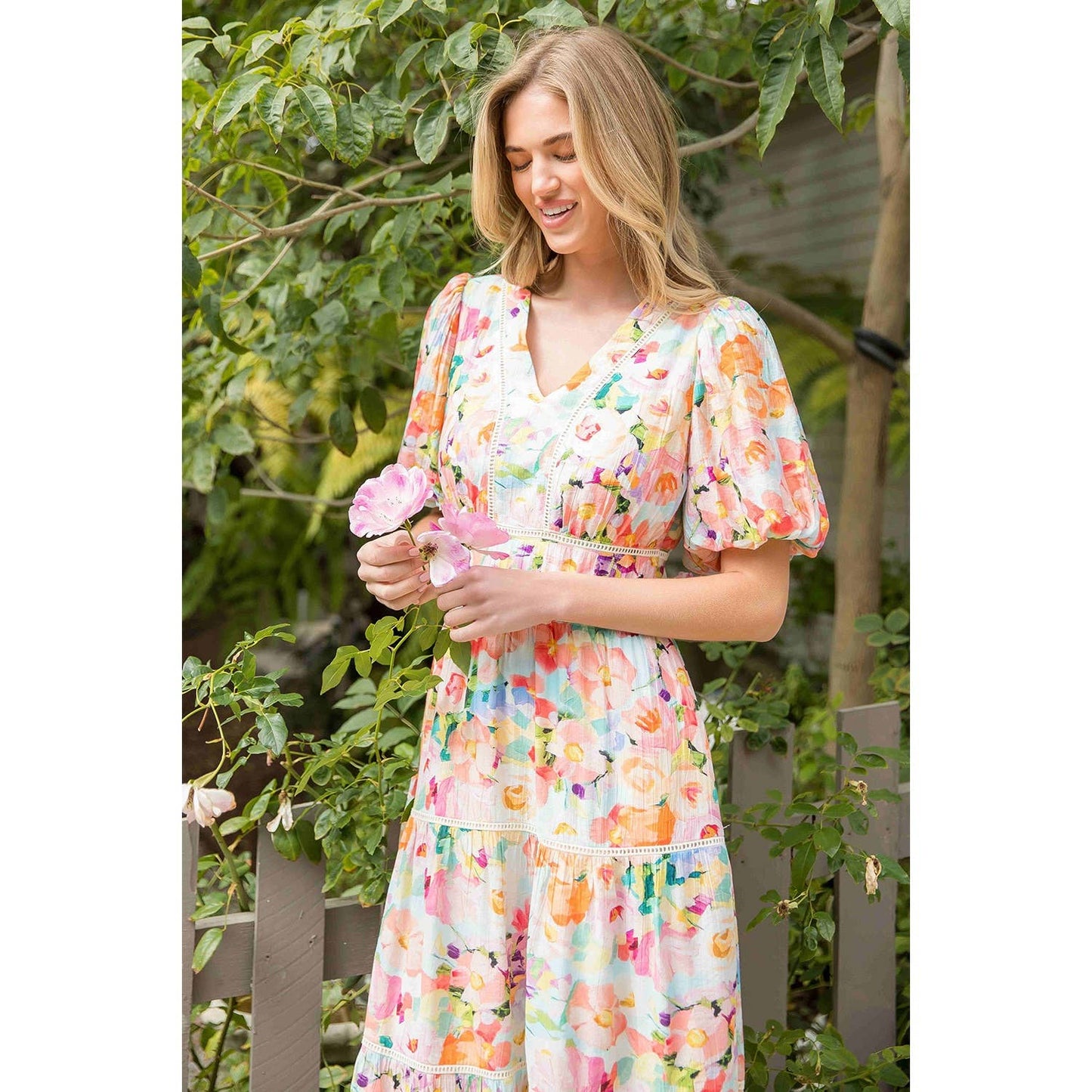 Floral Puff Sleeve Tiered Dress FINAL SALE