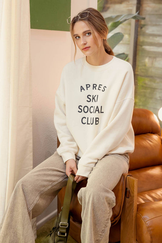 SOCIAL CLUB PRINT LONG SLEEVE KNIT TOP