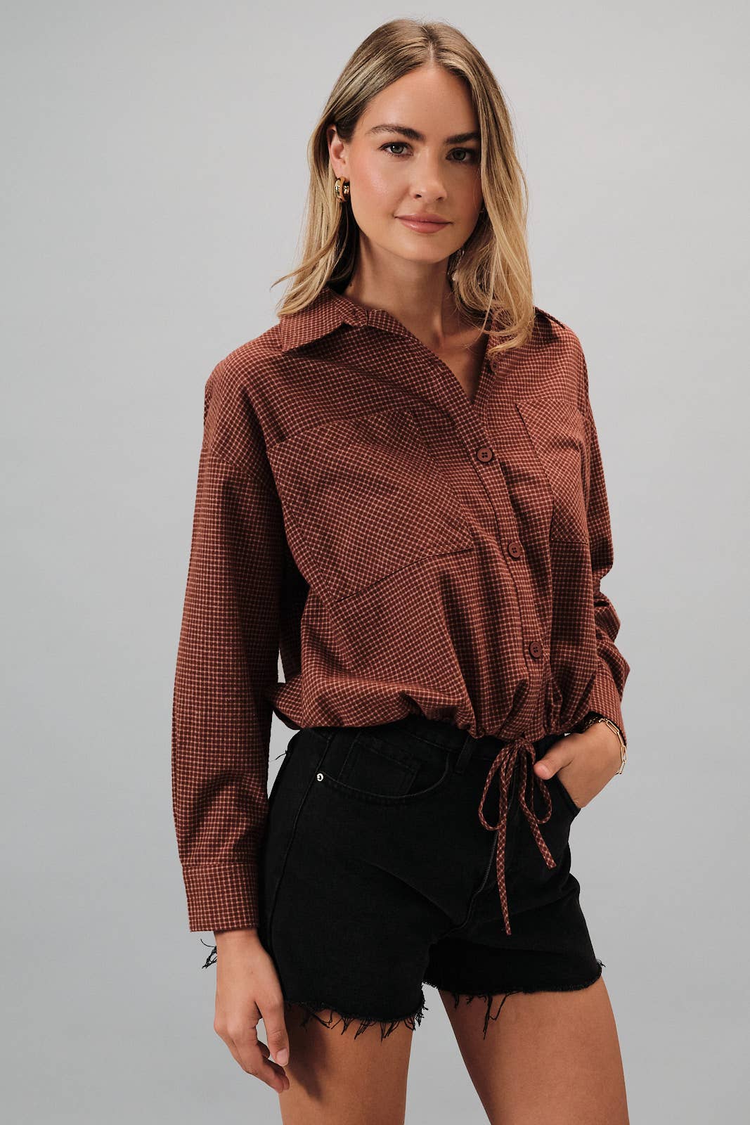 MERIDA PLAID SHIRT WITH DRAW STRING HEM