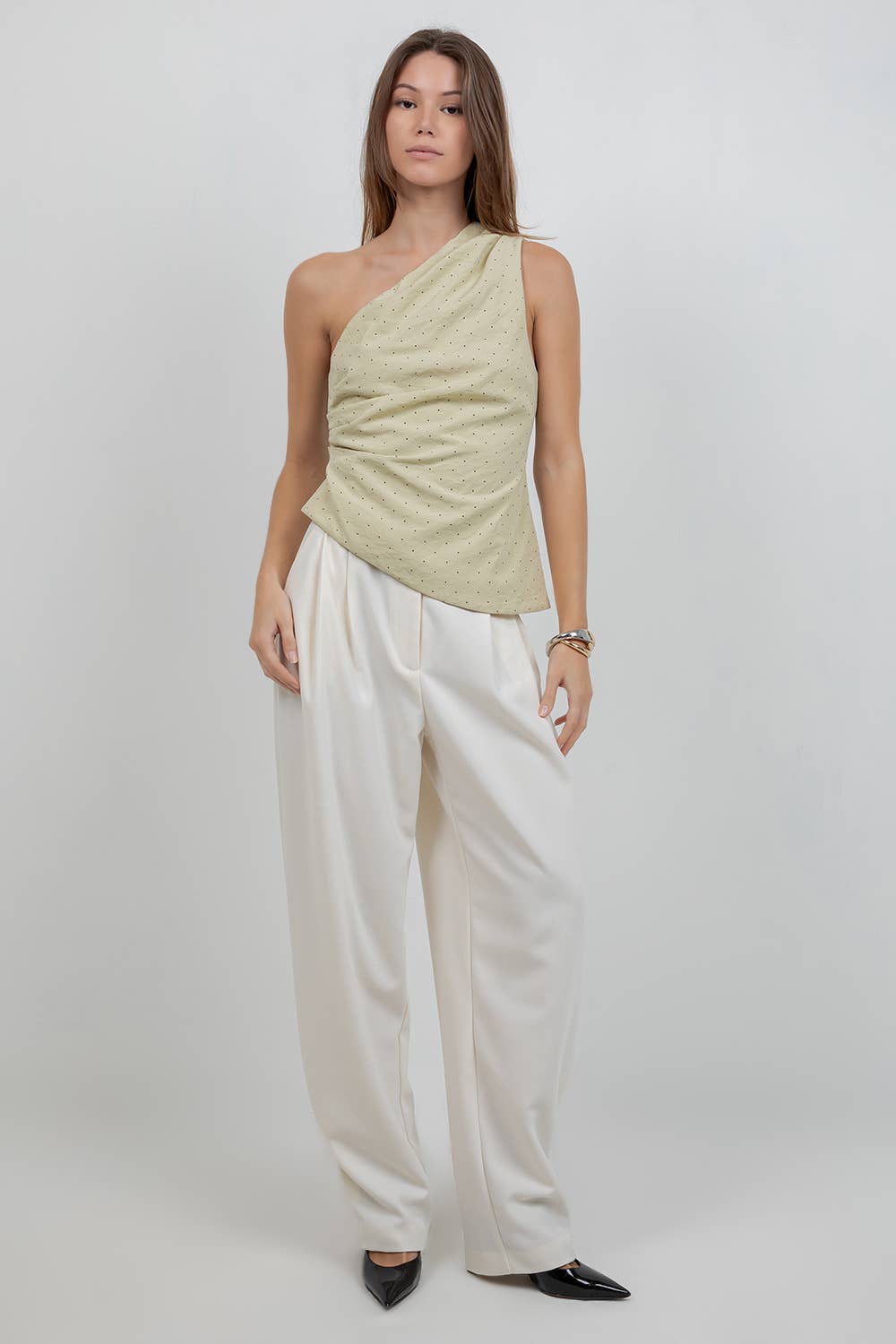ILLY ONE SHOULDER POLKA DOT TOP