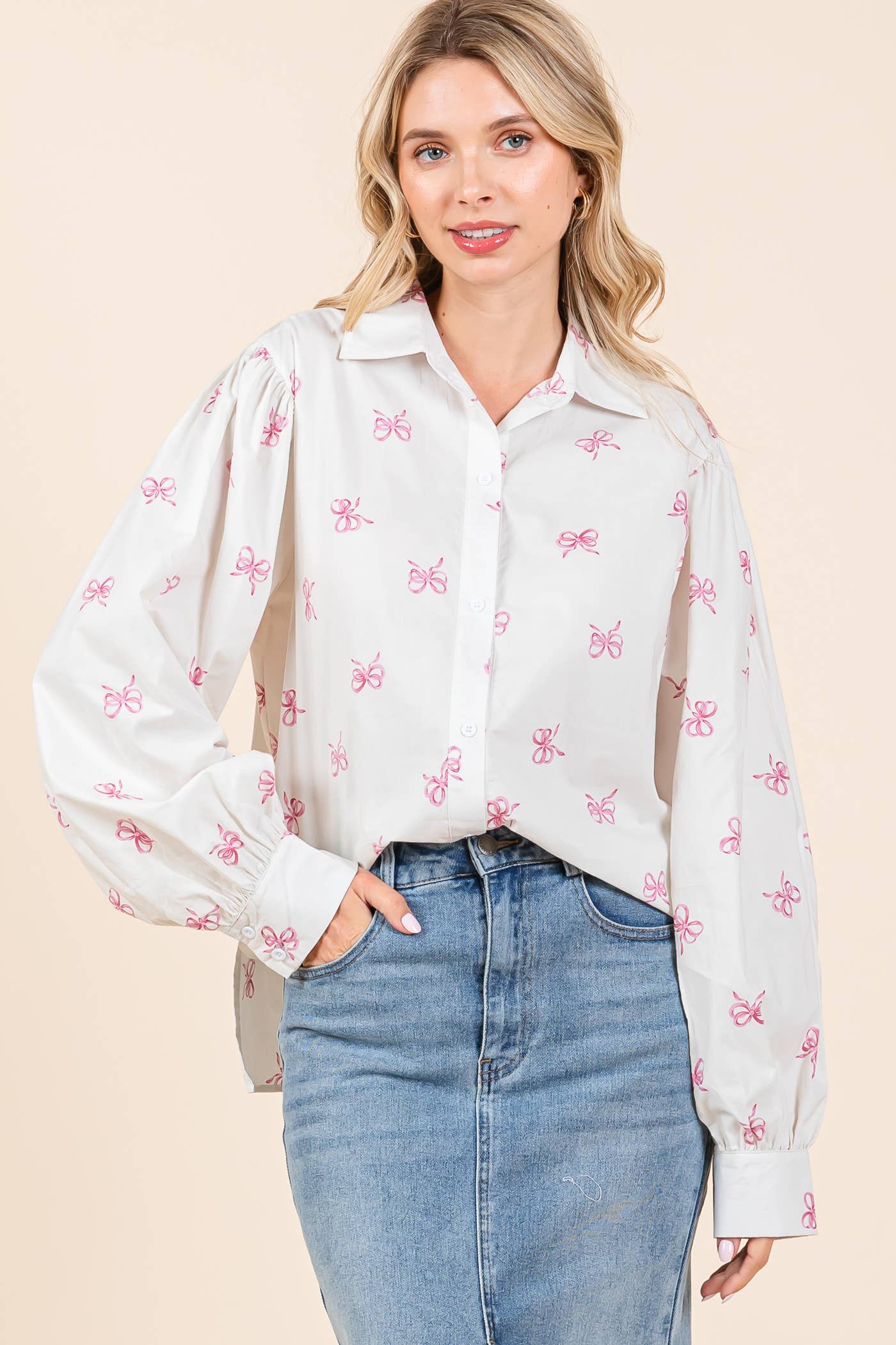 Ribbon Bow Print Blouse