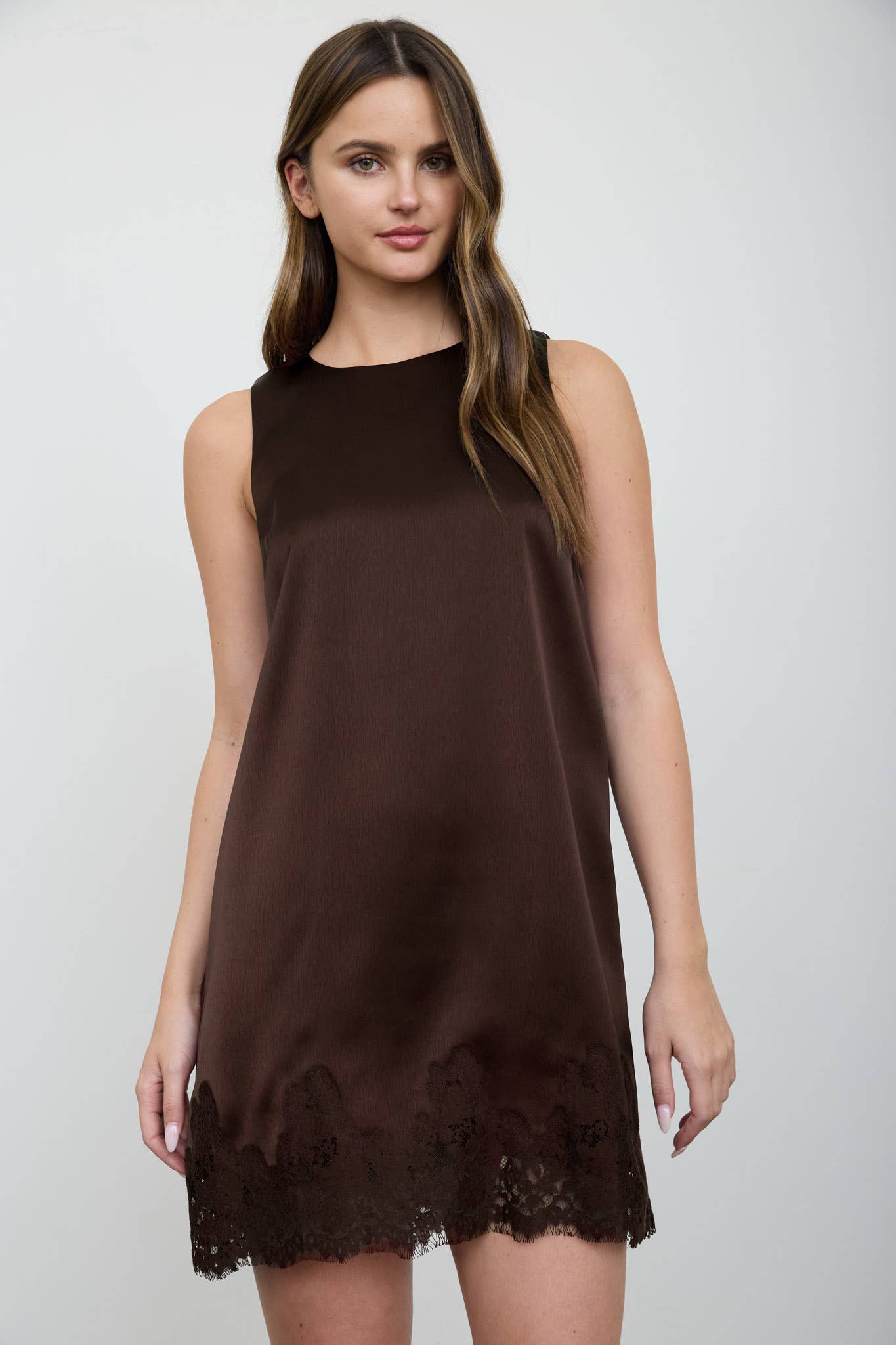 SATIN LACE HEM SLEEVELESS MINI DRESS (PRE-ORDER)