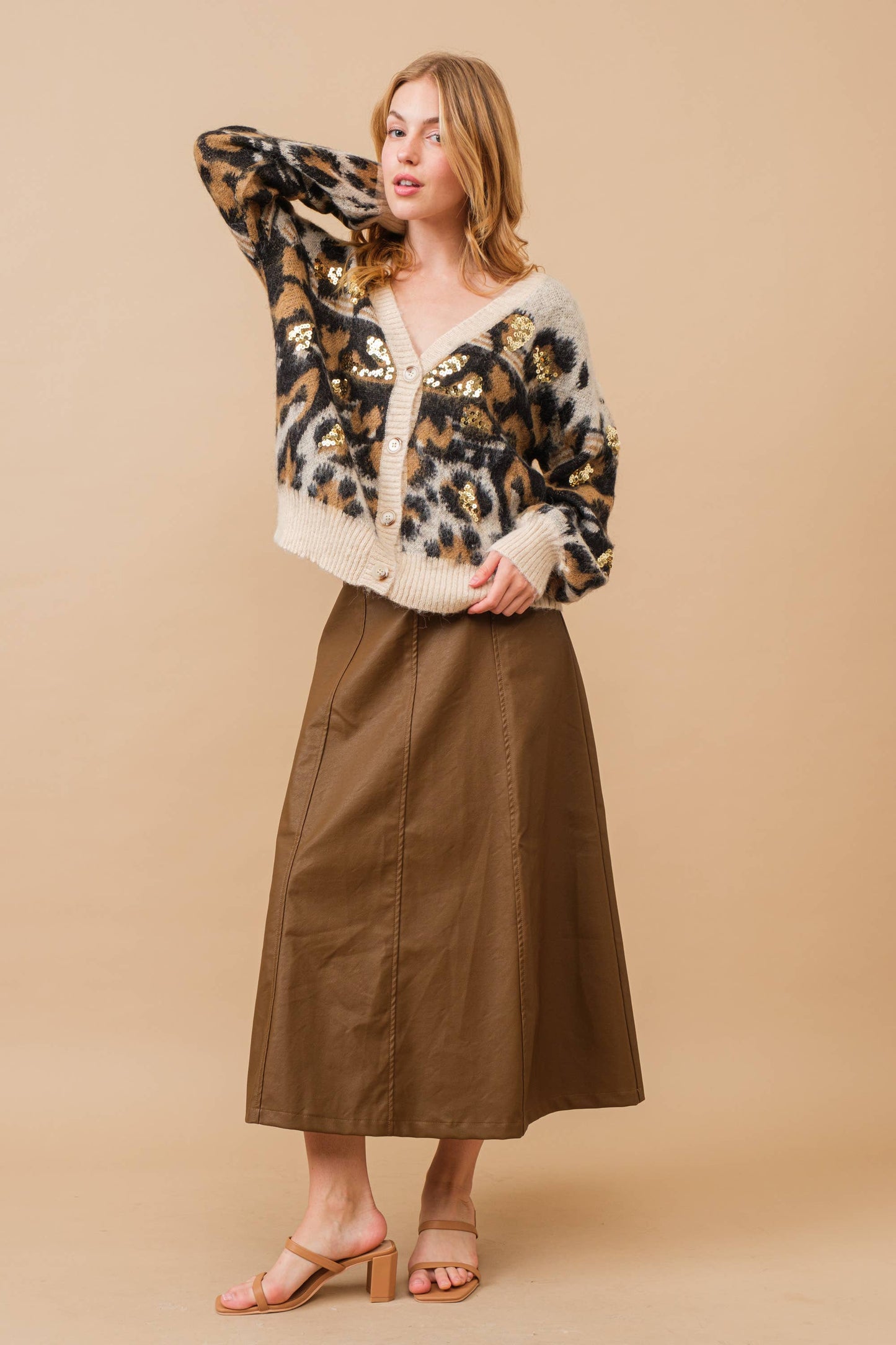 Soft Leopard Pattern Sequin Cardigan Sweater