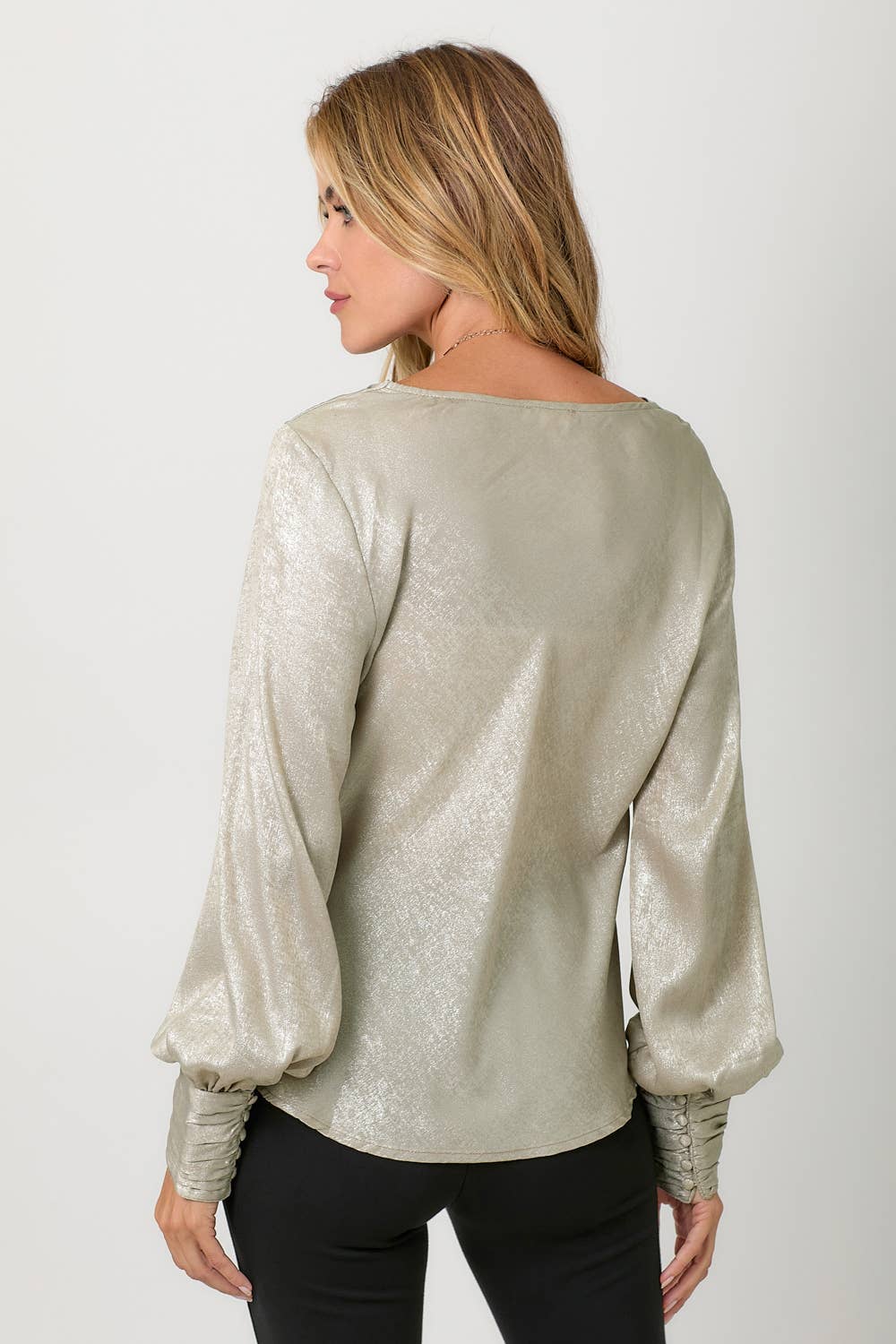 Metallic Cowl Neck Blouse