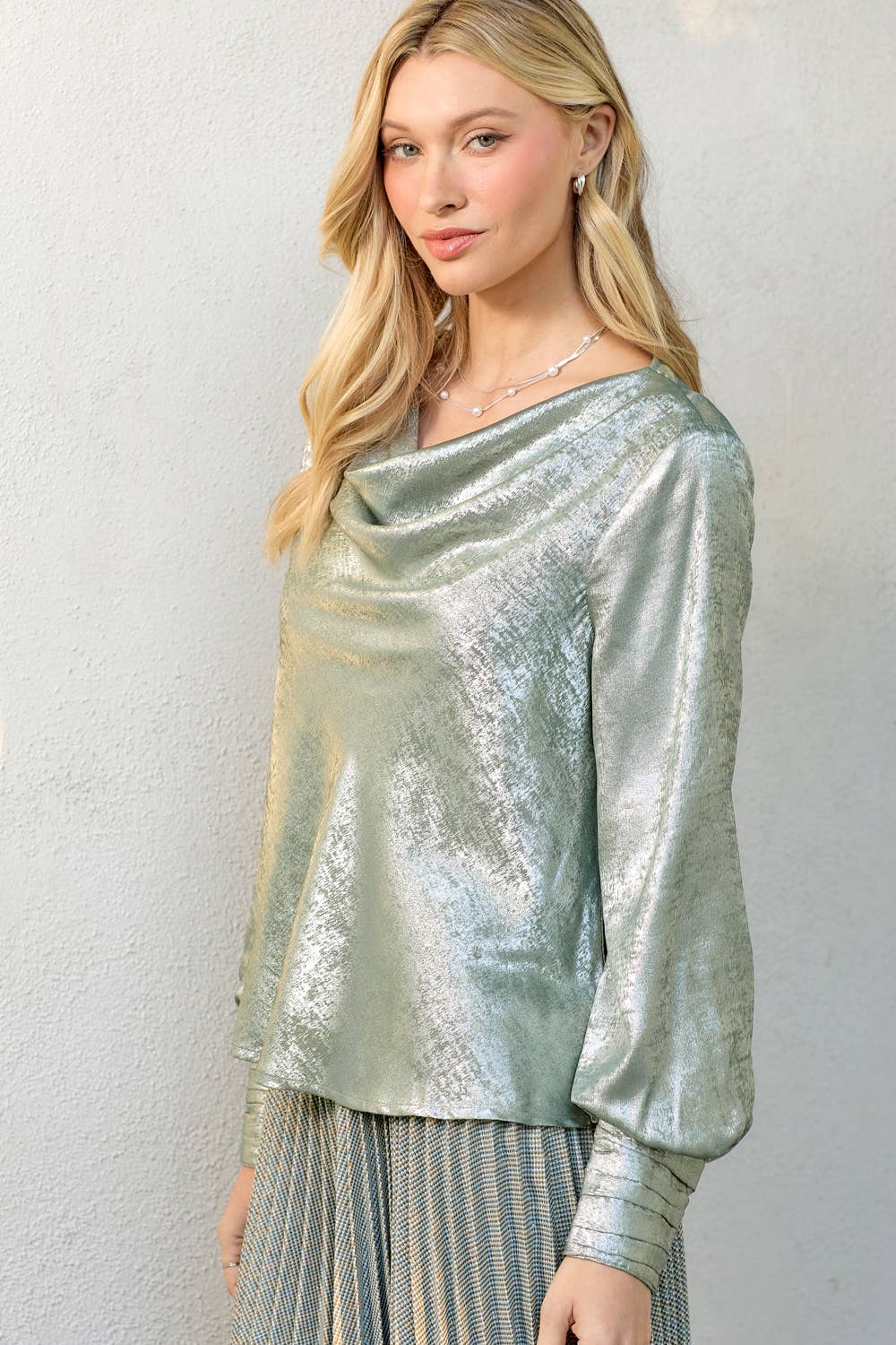 Metallic Cowl Neck Blouse