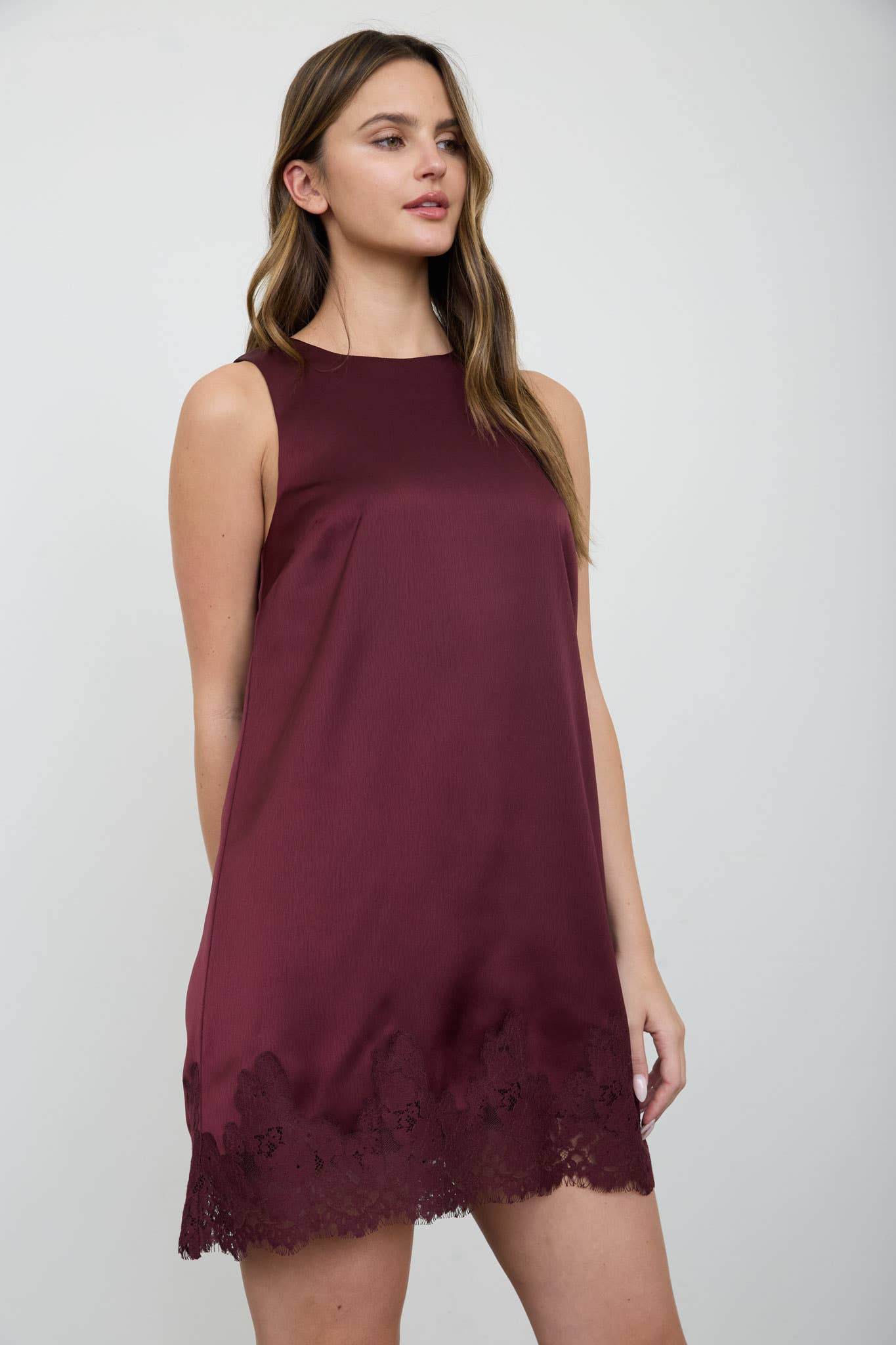 SATIN LACE HEM SLEEVELESS MINI DRESS (PRE-ORDER)