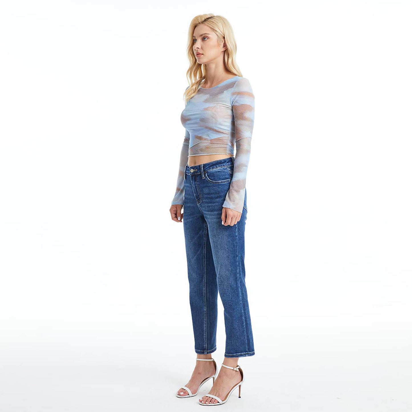 MID RISE CROP STRAIGHT JEANS WITH FINISHED HEM