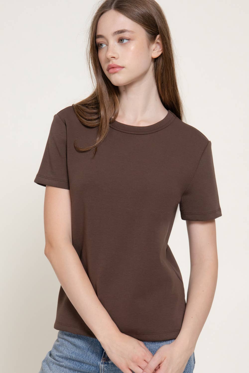 Short Sleeve Round Neck Soft Knit Jersey Top