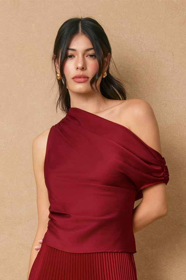 Giulia Satin Asymmetrical One Shoulder Top