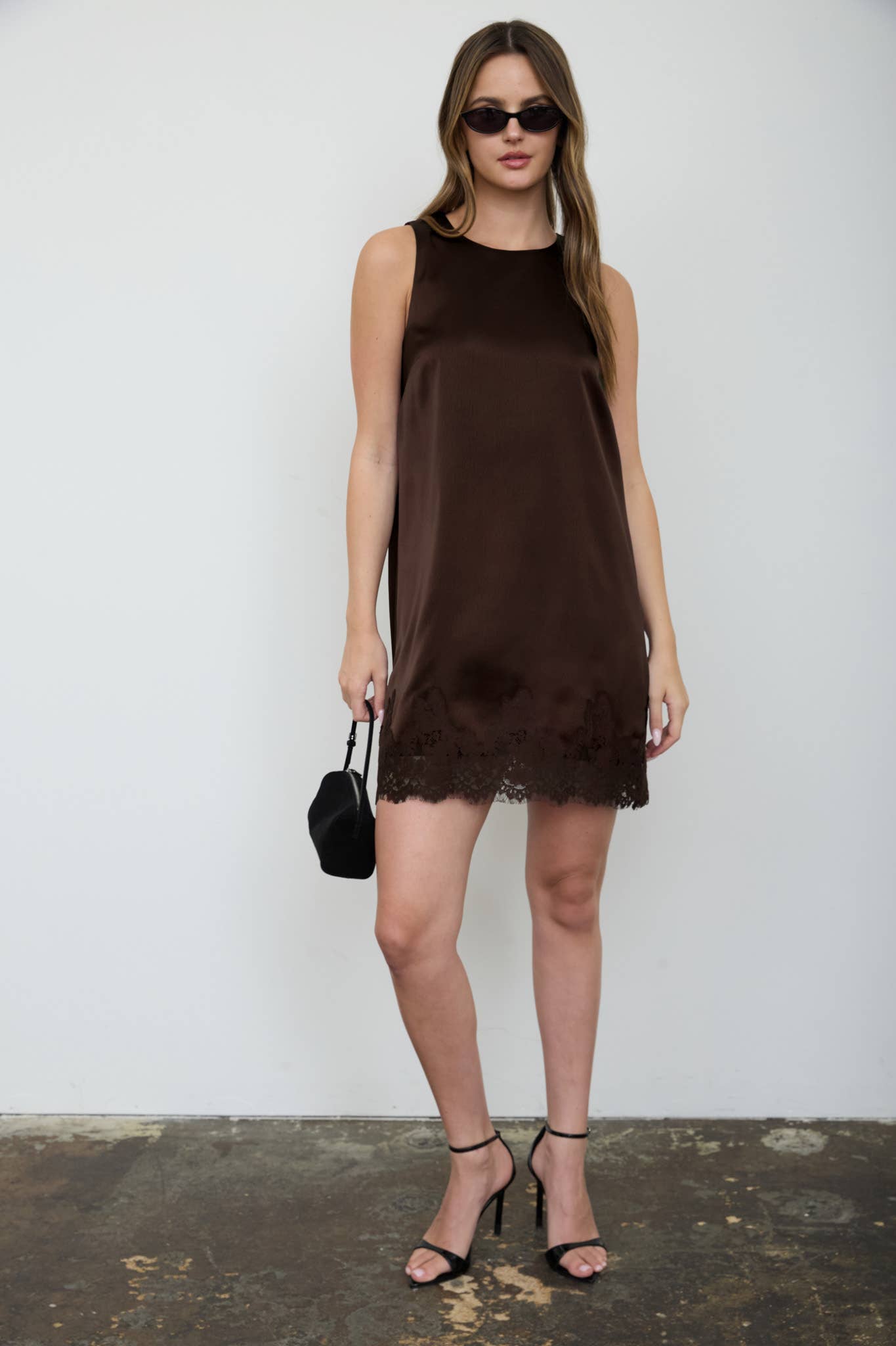 SATIN LACE HEM SLEEVELESS MINI DRESS (PRE-ORDER)