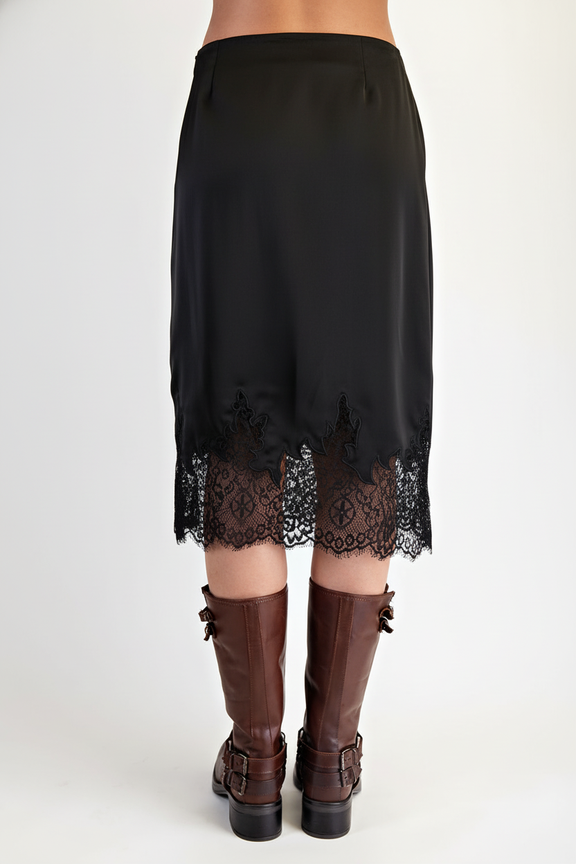 Melissa Scalloped Lace Hem Flowy Woven Midi Skirt