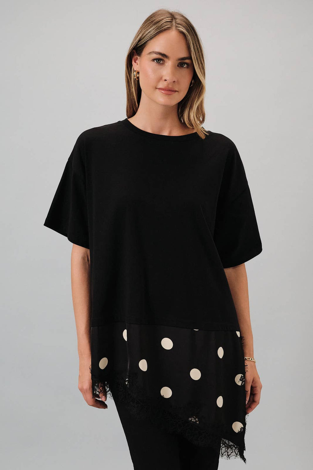 REMY OVERSIZED SATIN & LACE HEM TOP