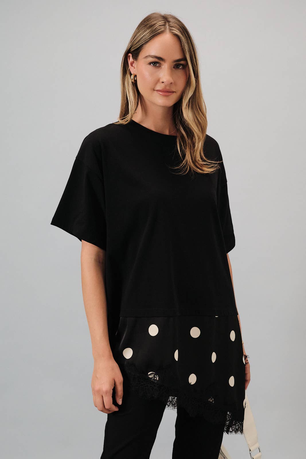 REMY OVERSIZED SATIN & LACE HEM TOP