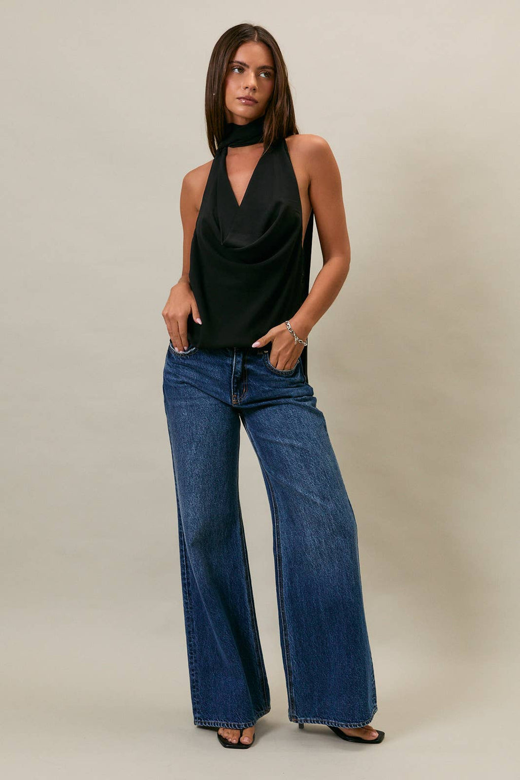 CRISTY COWL NECK TOP WITH ATTACHED SCARF
